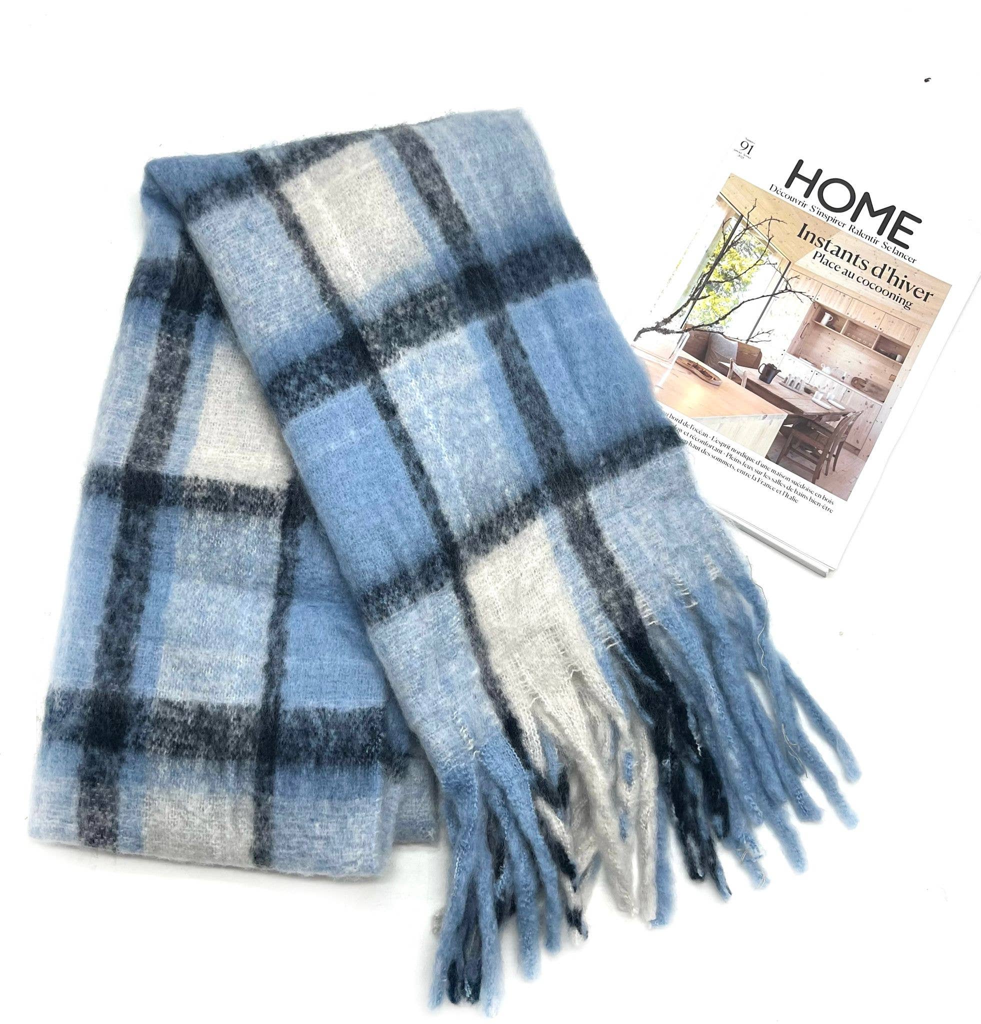 LINETA - Wholesale Scarf - Women's - HH-337 Ultra Soft Scarf with Large Fringe Check Pattern5