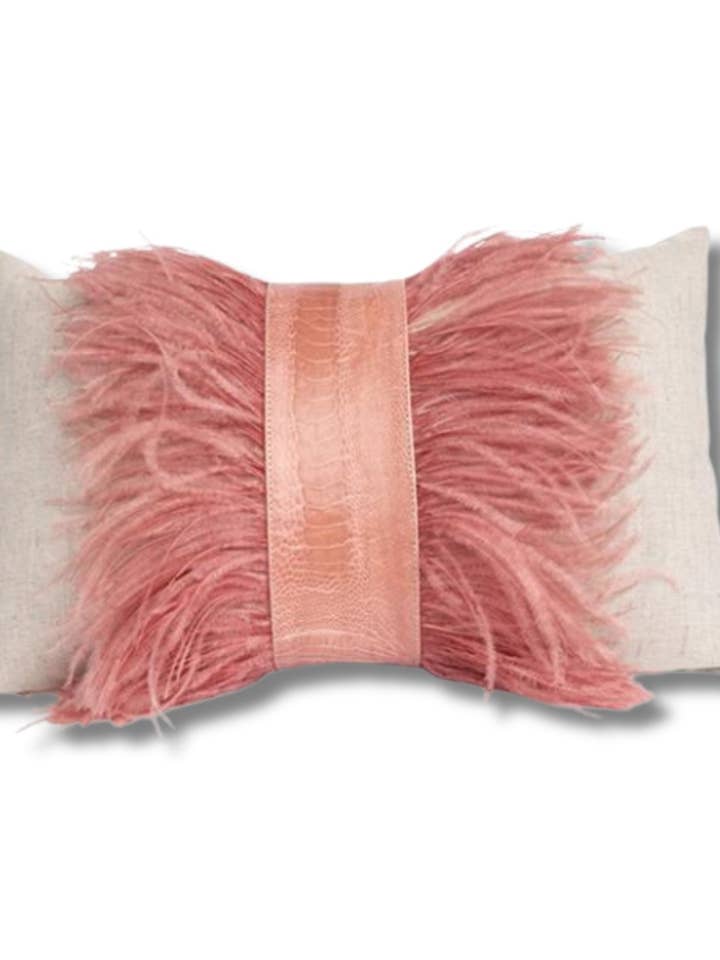 Spencer Ostrich Trim Linen Pillow Blush for wholesale by Holly Doss Home