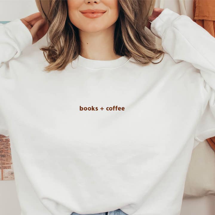P E T I T R U E - Wholesale Sweatshirt - Women's - EMBROIDERED Books + Coffee Sweatshirt for Women Minimalist4