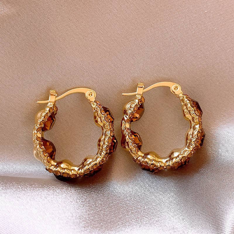 Coffee Crystal Circle Elegant Hoop Earrings DPJE1706 for wholesale on Faire1