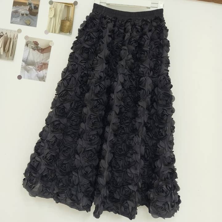 Productseeker - Wholesale Skirt - Women's - SK031 Elegant 3D Floral High-Waist Retro Skirt3
