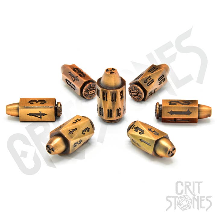 Ballistic Brass Metal RPG Dice Set for wholesale by GlassStaff
