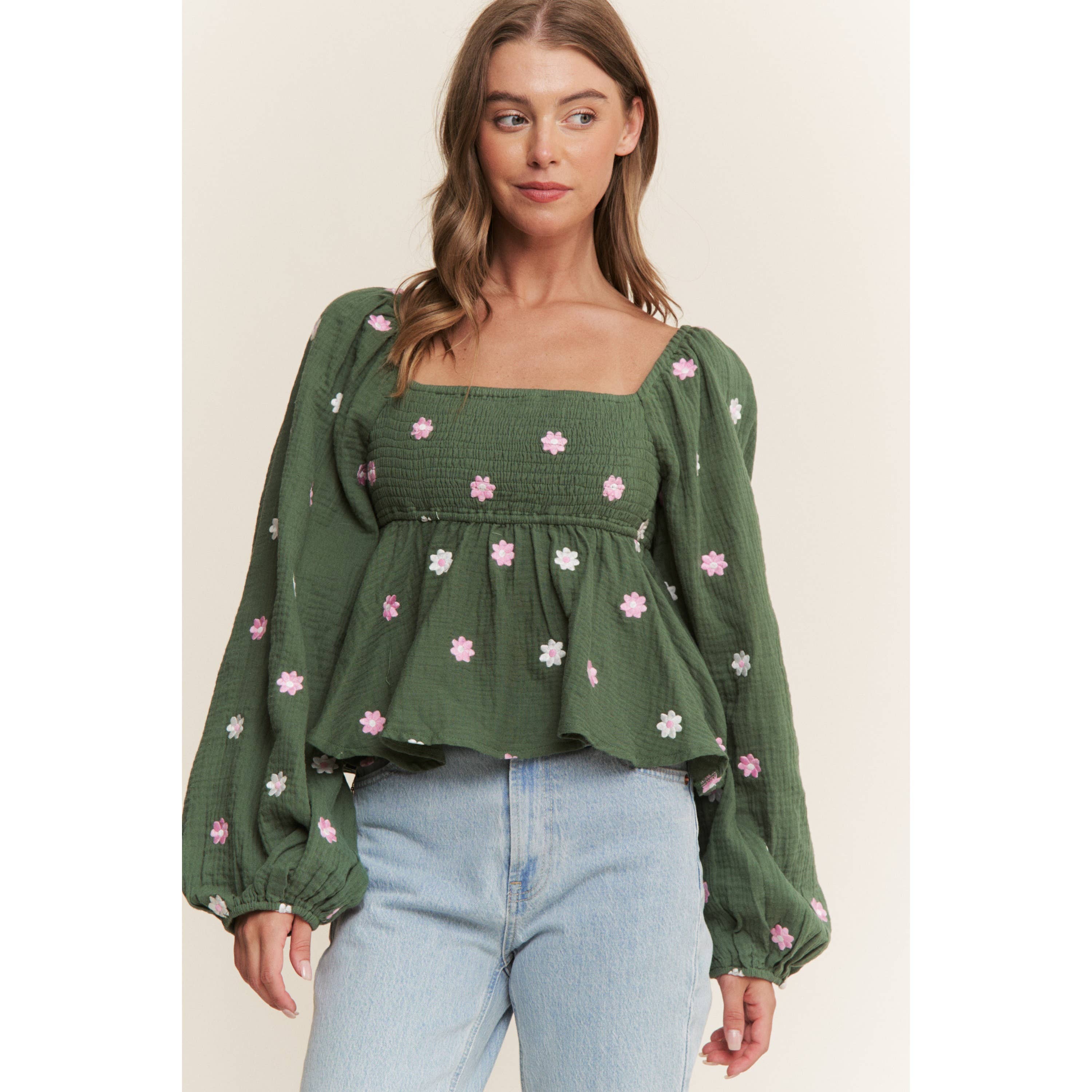 Sweet Generis – wholesale Lounge top – Women's – GAUZE EMBROIDERY SMOKING BAND BABYDOLL TOP0