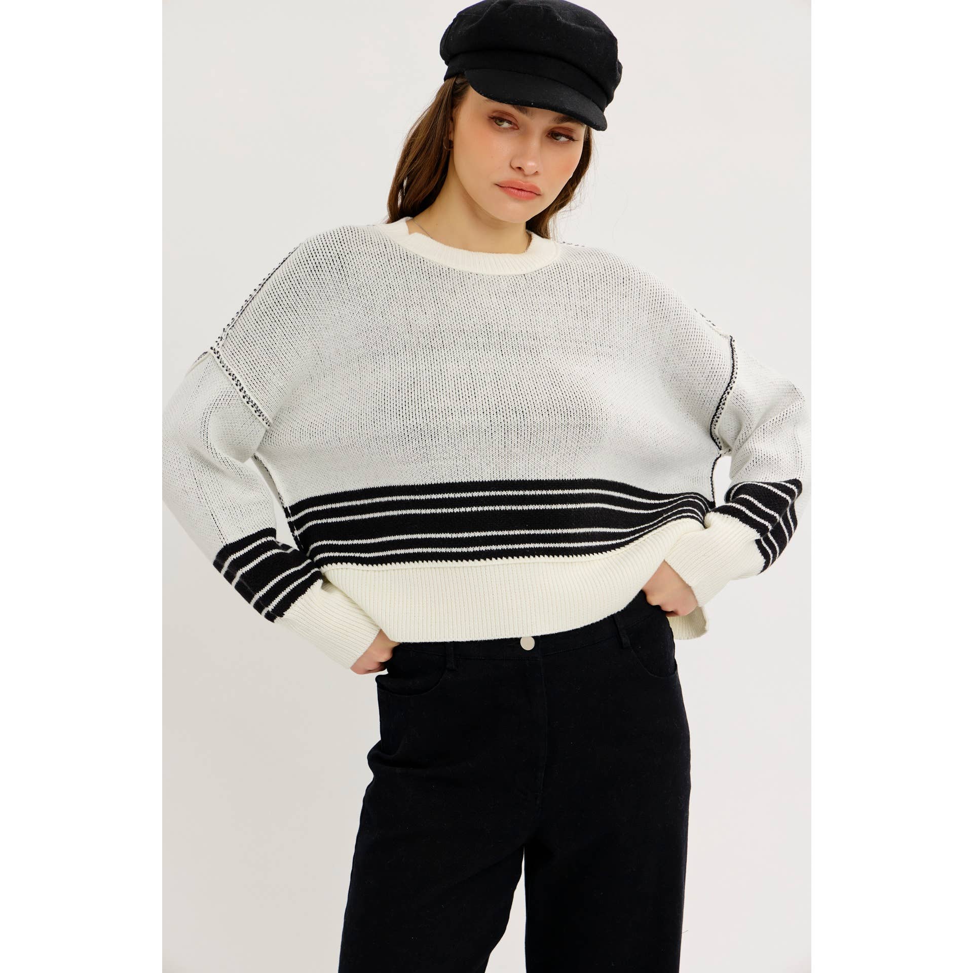 idem ditto - Vente Pull en maille – femme - PULL EN MAILLE RAYÉE BOXY INFINIMENT POLYVALENT1