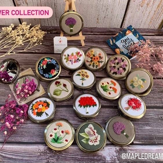 Maple Dream Store – wholesale Compact mirror – Vintage Floral Hand Embroidered Pocket Mirror - Wedding8