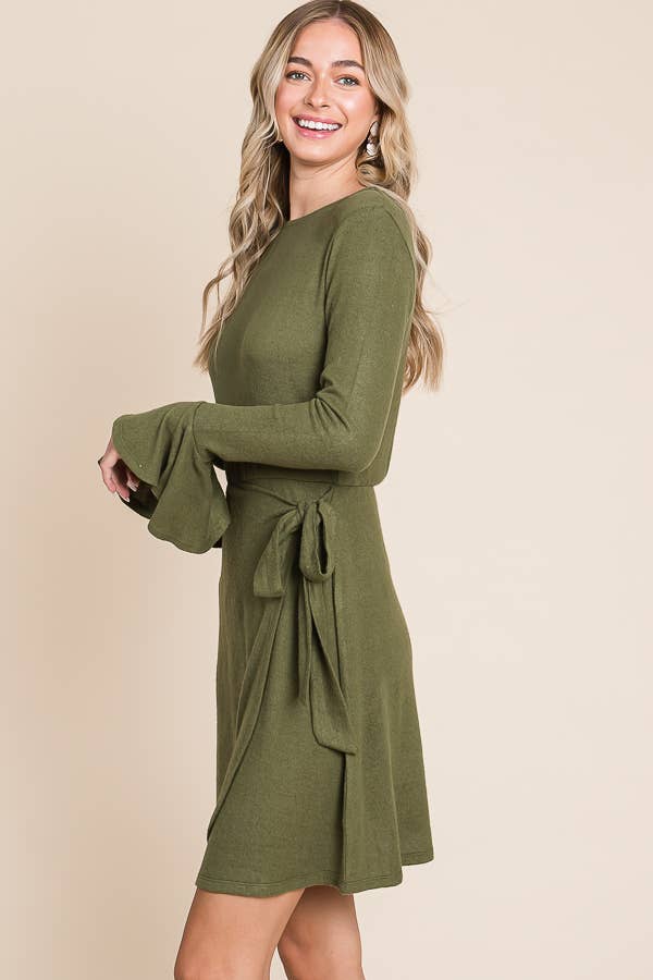 Culture Code – Engroshandel Kjole - Dame – CHD1390L - KJOLE MED FLÆSEDE LANGE ÆRMER OG SLÅ-OM BÆLTE16