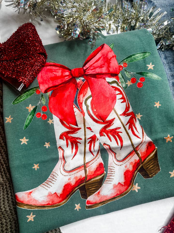 Cowboy Christmas Boots Graphic for wholesale by Yellow Daffodil Threads