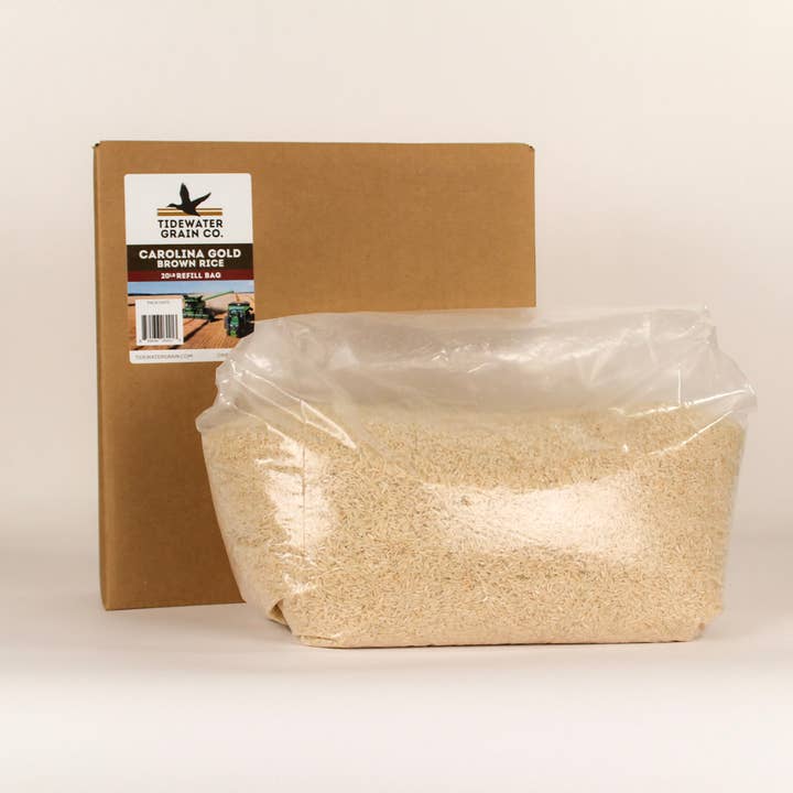 Riz patrimonial Carolina Gold - Sac de recharge de 20 lb avec boĂźte pour la vente par Tidewater Grain Company