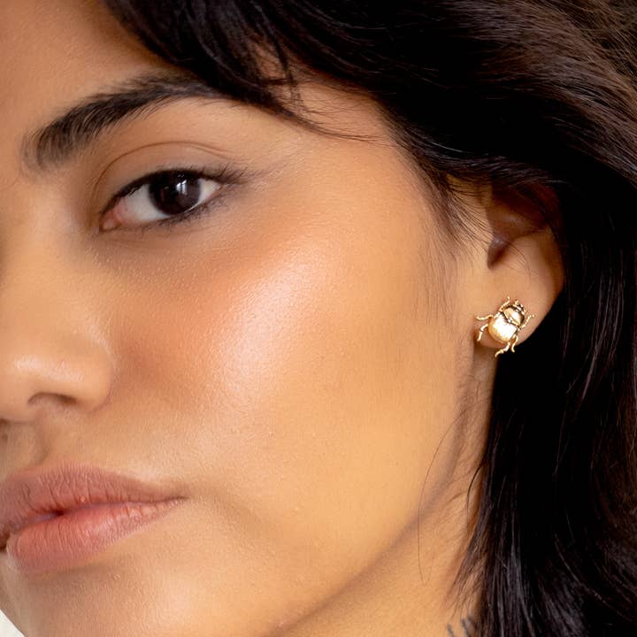 Peter and June - Wholesale Stud/Post Earrings - Fortune Beetle Studs - 18K Gold Plated