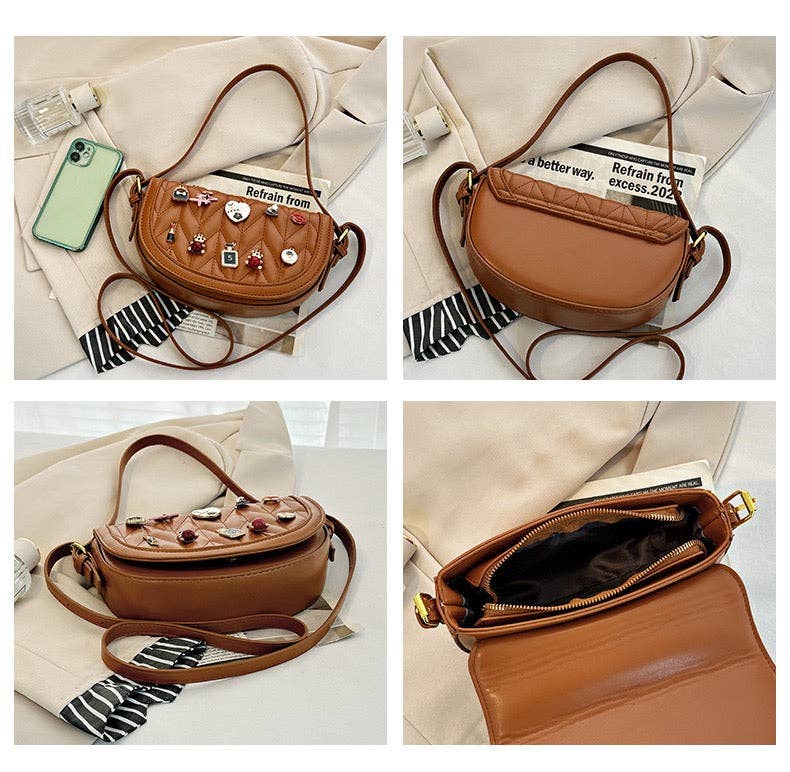 MB Fashion Wholesale - Wholesale Crossbody Bag - Women's - Every Fashion Charm Saddle Crossbody Bag – Quilted PU Leather with Cute Charms 27715