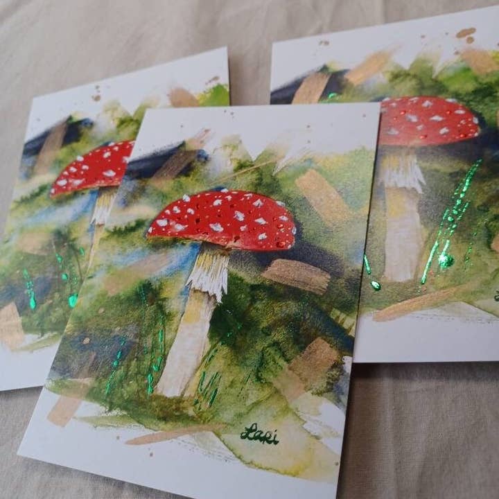 Larisanjou - Wholesale Art Print - Amanita Muscaria Hand-Embellished Art Print Watercolor