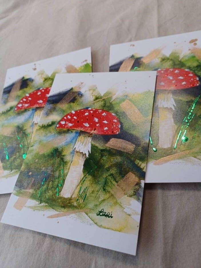 Amanita Muscaria Hand-Embellished Art Print Watercolor for wholesale by Larisanjou