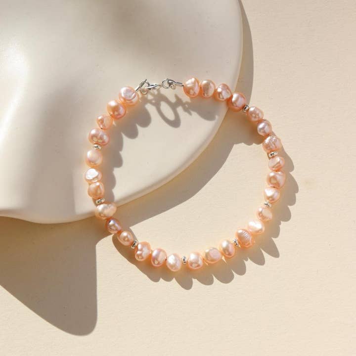 Token Jewelry - Wholesale Link & Chain Bracelet - Pink Pearl Bracelet in 14k Gold Fill or Sterling SilverÂ