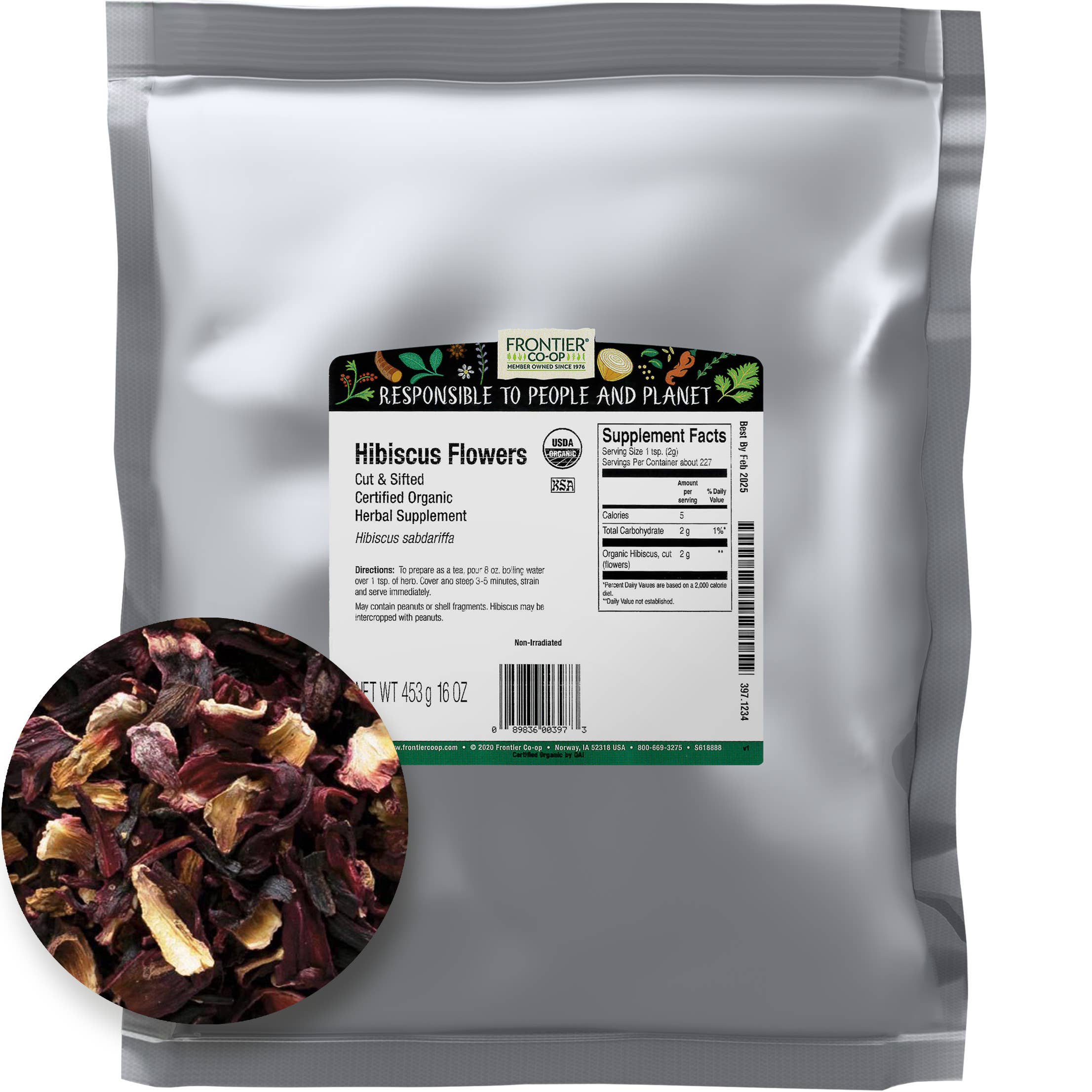 Frontier Co-op - Wholesale Loose Tea - Hibiscus Flowers, Cut & Sifted, Organic, Kosher, Non ETO 1lb1