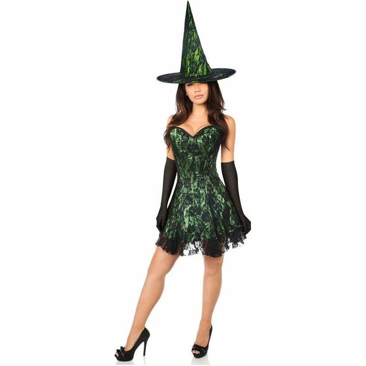 Overdådige 3 PC Grøn Blonde Korset Kjole Kostume for engroshandel hos Daisy Corsets