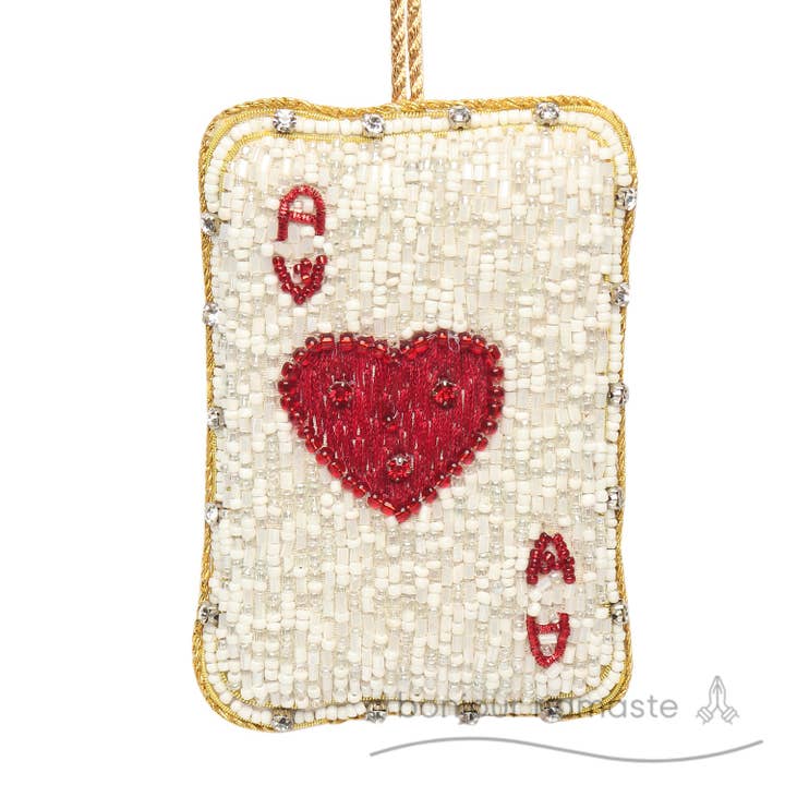 Handmade Ace of Hearts Christmas Ornament for wholesale by Bonjour Namaste