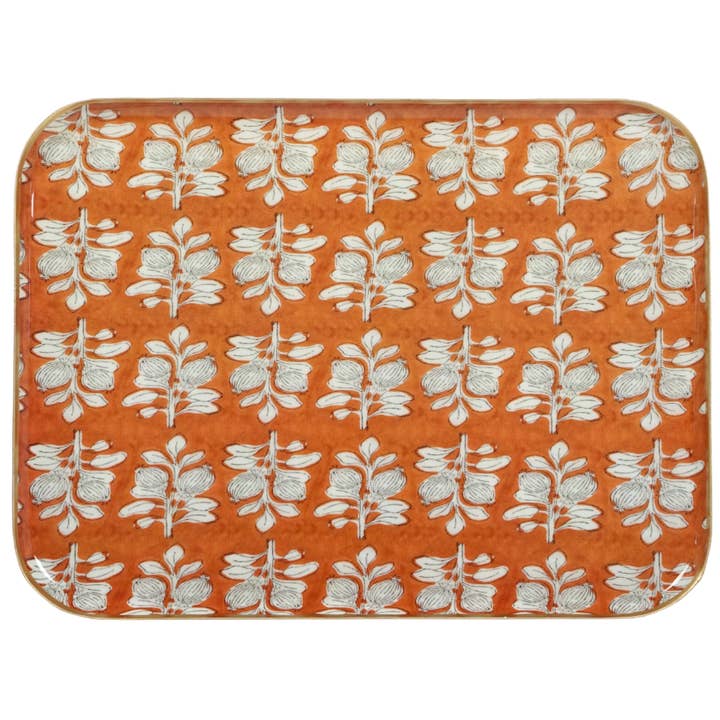 Maison Lilo - Wholesale Platter - Large enamelled metal tray Alhambra terra 30x40, gold rim