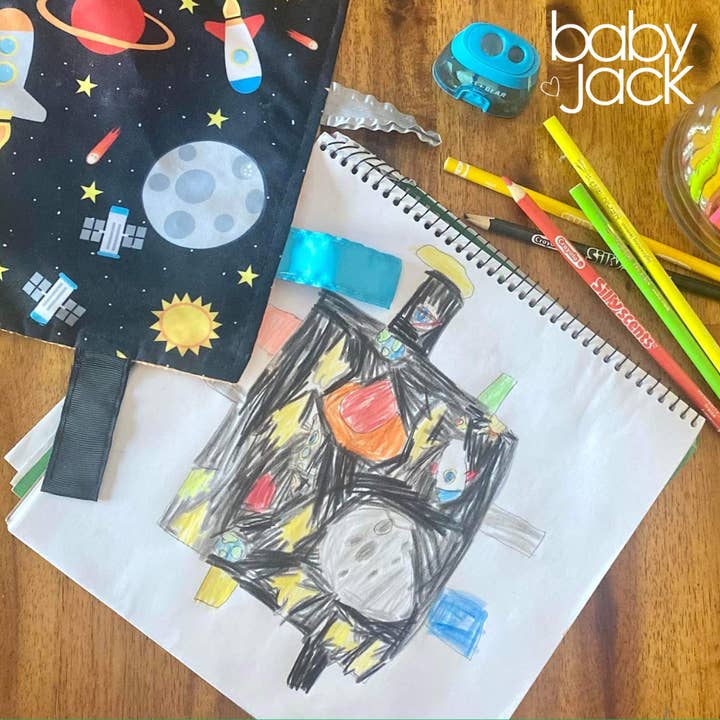 Baby Jack and Company - Wholesale Crinkle Tag Toy - Baby - Space Moon Stars Planets & Rockets NASA Crinkle Toy 8"x 8"8