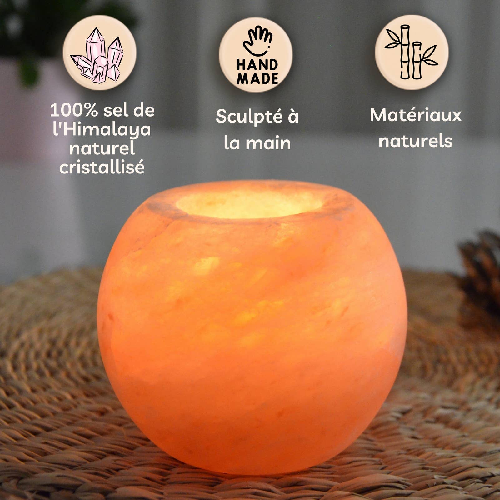Zen'Arôme - Wholesale Tapered Candle/Candlestick - Himalayan Salt Candle Holder - Sphere 900g4