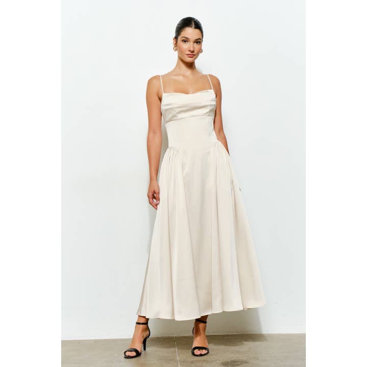 Satin Sweetheart Neckline A-Line Midi Dress for wholesale by INA