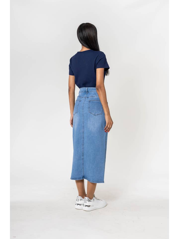 Nina Carter - Wholesale Skirt - Women's - Nina Carter denim jean long skirt with front split front P21516