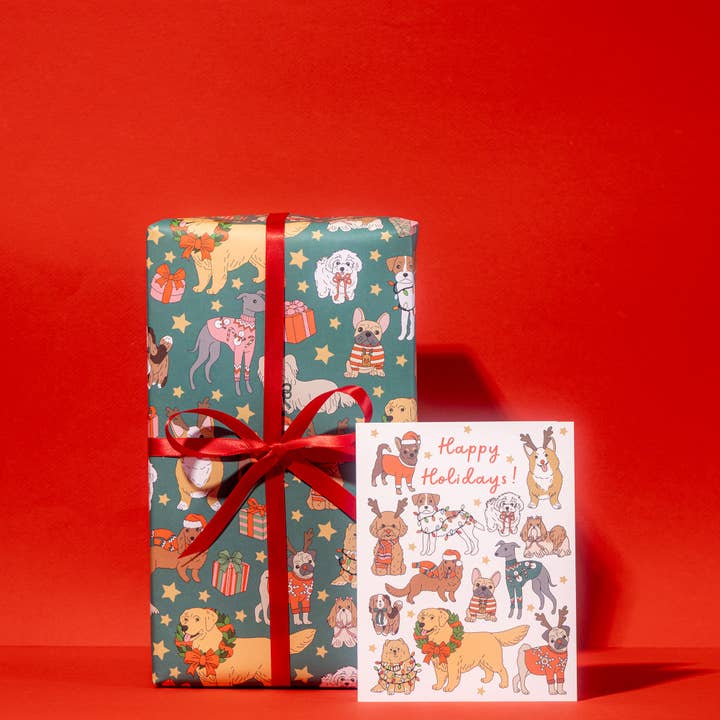 Illustrating Amy - Wholesale Wrapping Paper Roll - Holiday Dogs Gift Wrap Rolls