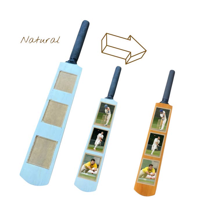 CRICKET-GIFTS Mini mazza cornice per foto ? Mazza da cricket in legno da 40 cm con 3 portafoto in stile passaporto (non verniciata o rifinita) per la vendita all'ingrosso da parte di SPORTGIFTZ