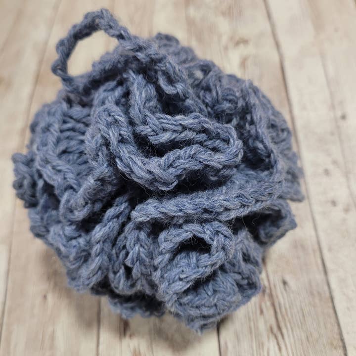 Heather Blue Shower Puff Bath Sponge for wholesale by Kilted Suds