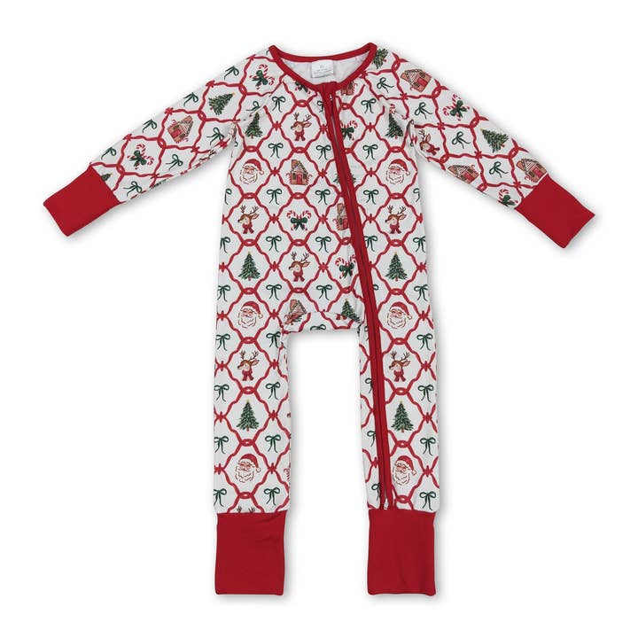 Long sleeves santa bow gingerbread baby Christmas romper for wholesale by Yawoo Garments