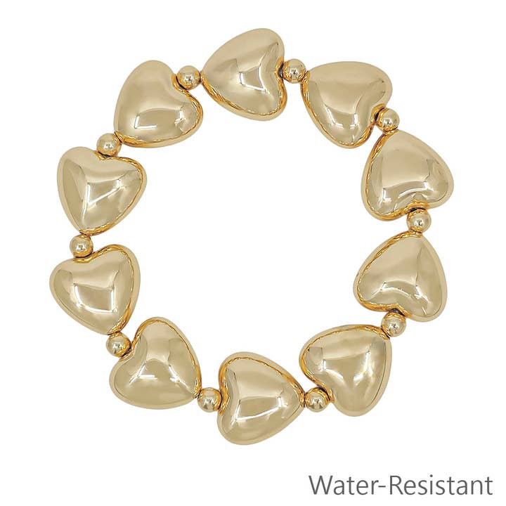 16MM Gold Puffy Heart Stretch Bracelet for wholesale by What's Hot