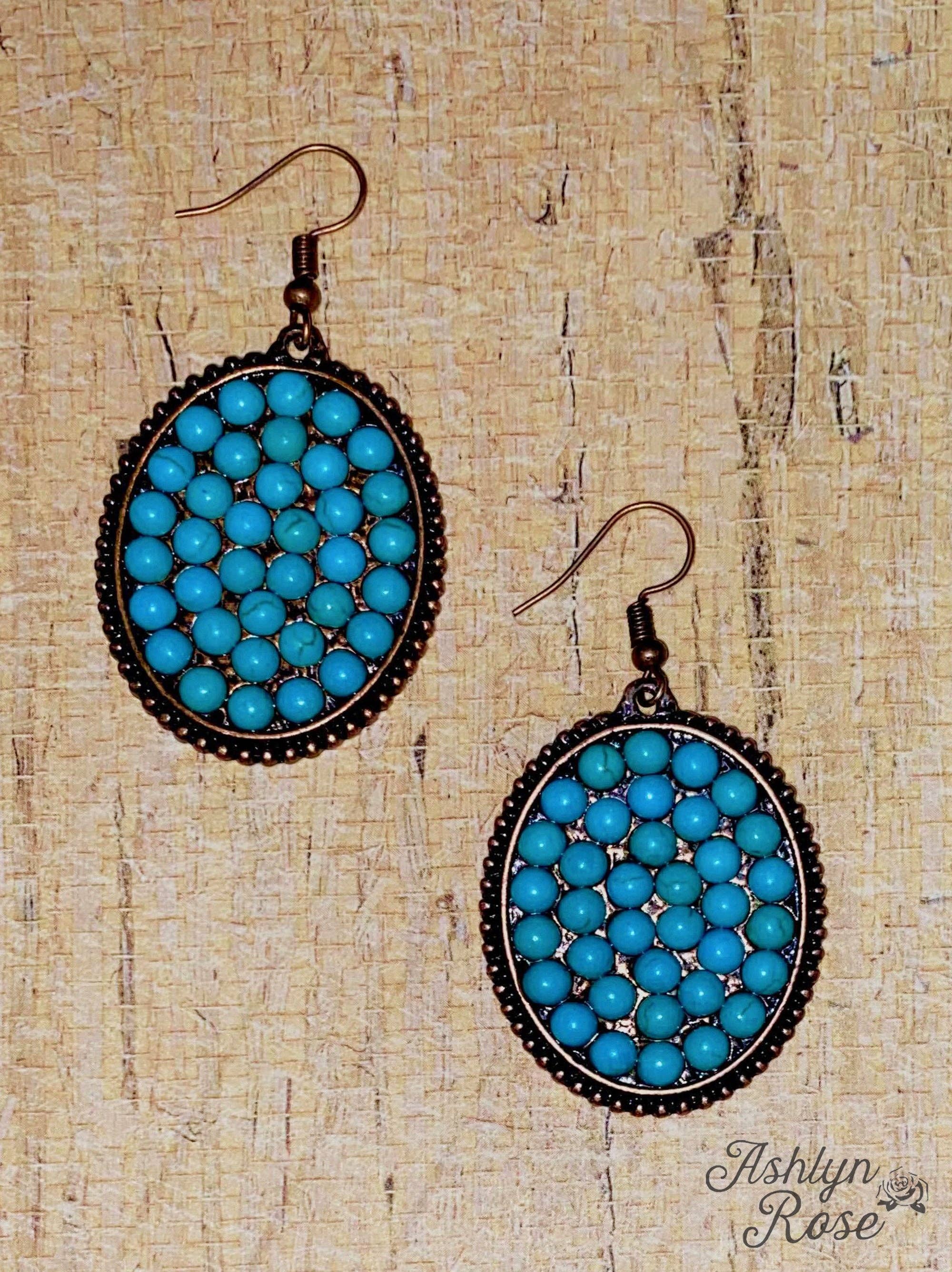 Bumpily Bamboozled Bronze Earrings With A Turquoise Pendant for wholesale on Faire2