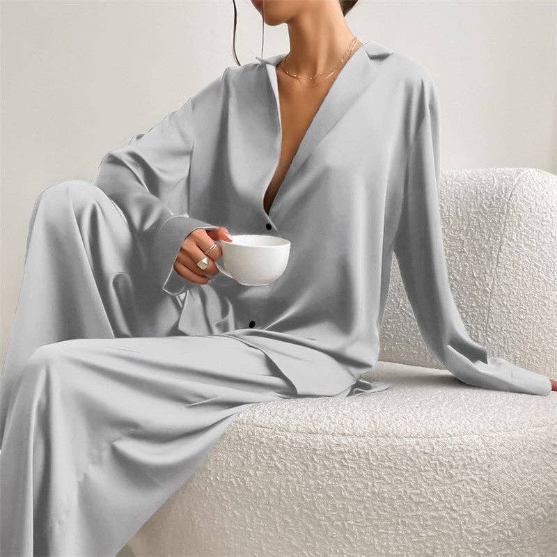 UZ Wholesale Store – wholesale Sleepwear set – Women's – Thin Long Sleeve Cardigan Long Pants Pajama Set3