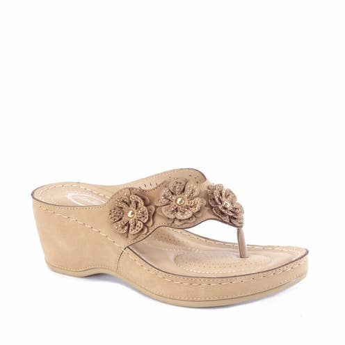 Atalina - Vendita all'ingrosso Zeppa - Donna - Sandali comfort con zeppa media e tomaia con ornamento DW3463