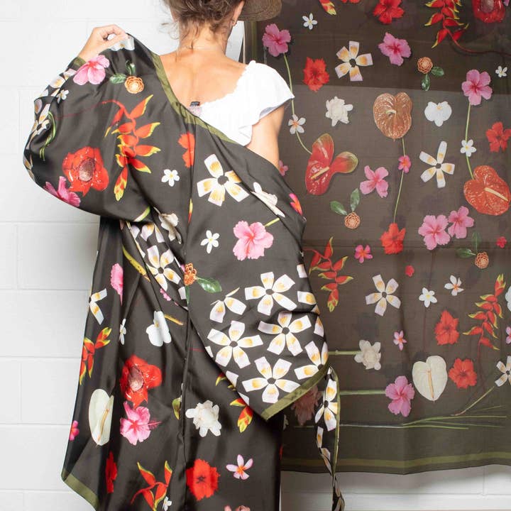 TropiCool - Moss Green - Kimono Silk Robe for wholesale by Lola Pilar Hawaii