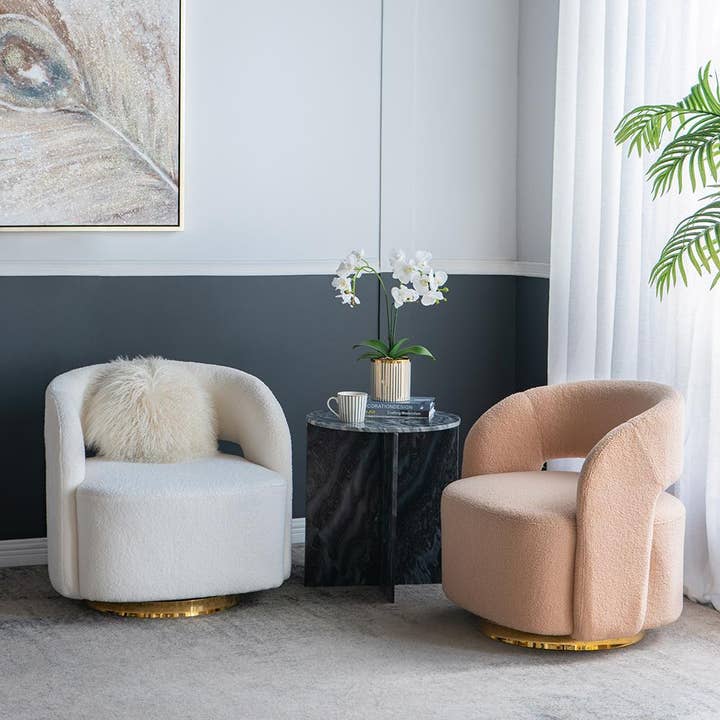 A&B Home Group Inc. - Wholesale Chair - 26.5x29.5x29.5" Cream Swivel Barrel Chair with Raised Back3