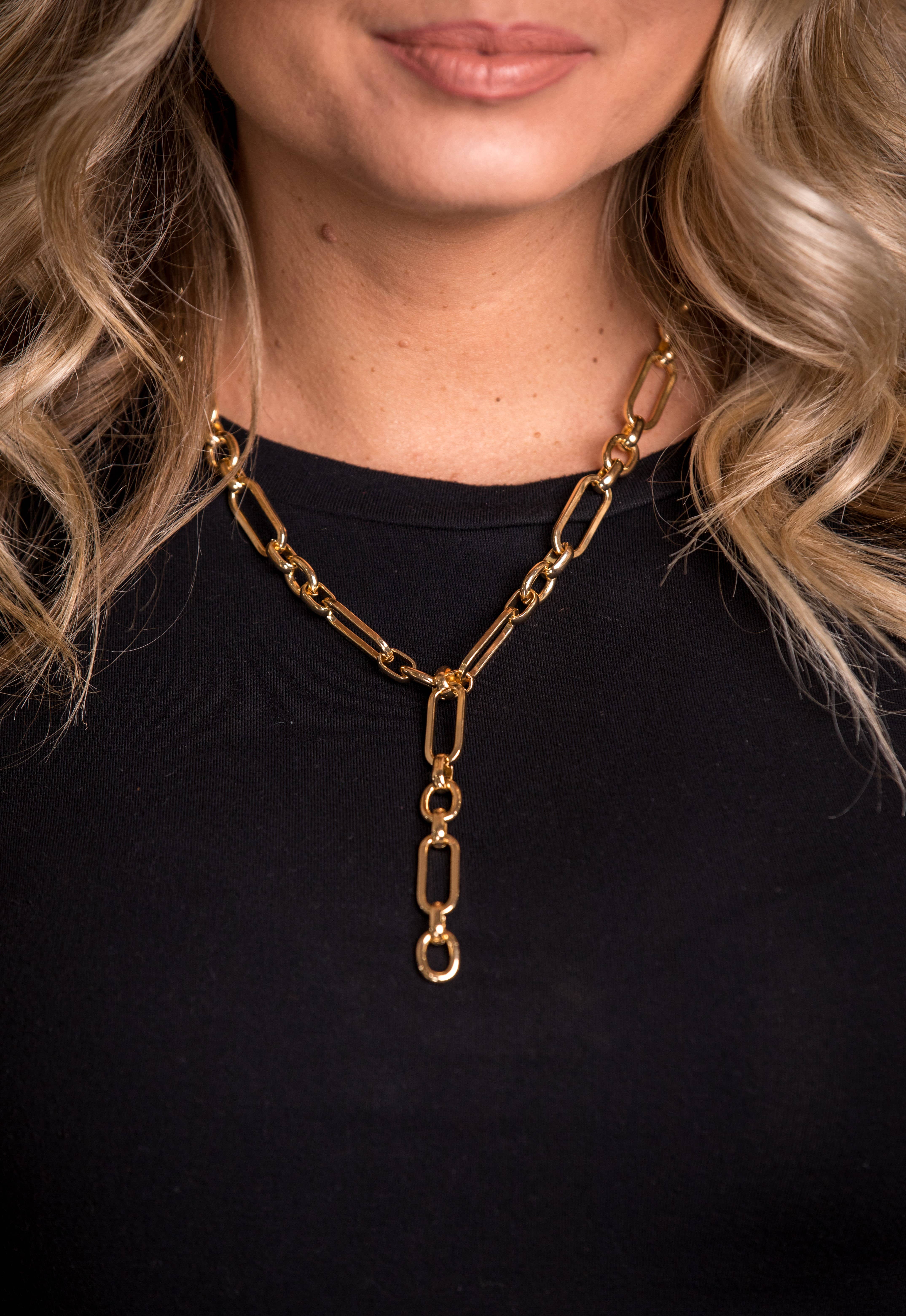 West & Co. - Wholesale Link & Chain Necklace - 17" Gold Chunky Chain Y Necklace