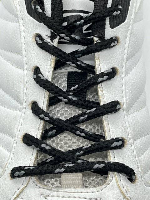 Round Classic Shoelaces - Black with Dark Gray Accents for wholesale by The Shoelace Factory