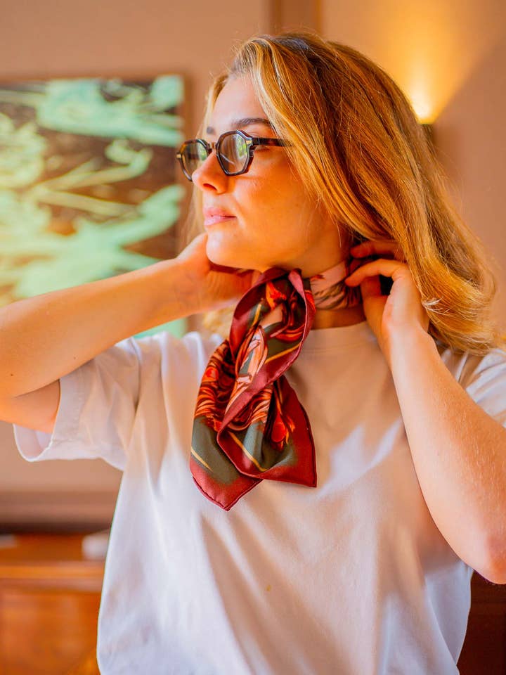 Le petit foulard en soie bio - Été Indien - Cannelle Corail pour la vente par Venus and Gaia