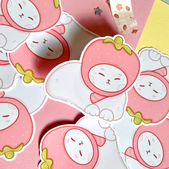 BubblesArtCraft - Wholesale Sticker - Strawberry Cat Sticker | Cat Sticker | Kawaii Sticker1
