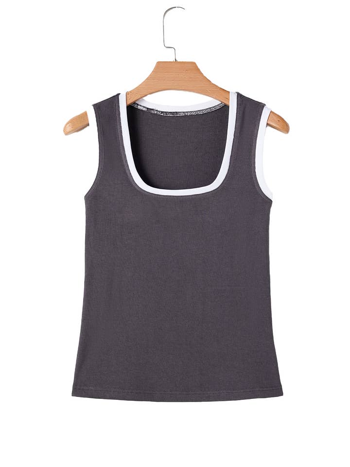 Little Daisy Closet - Wholesale Tank Top - Women's - LDC Ribbed Knit Colorblock Edge U Neck Slim Fit Tank Top
