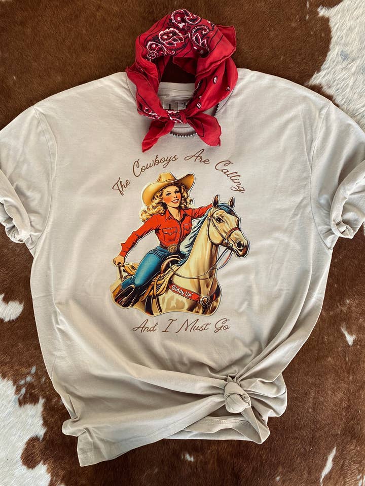 Cowboys Are Calling Western Graphic T-Shirt - Heather Tan for wholesale by Ali Dee