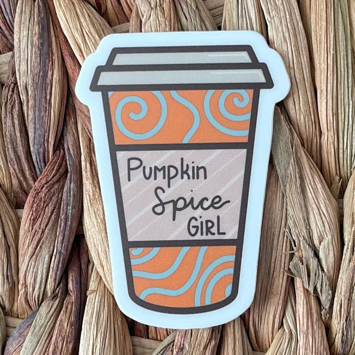 Pumpkin Spice Girl Coffee Cup Sticker for wholesale by Notelette Press