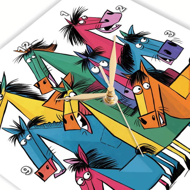 3dRose - Vendita all'ingrosso Orologi da parete - 3dRose, Orologio da Parete con Arte Astratta di Cavalli Colorati Divertenti e Variopinti per Equitazione2