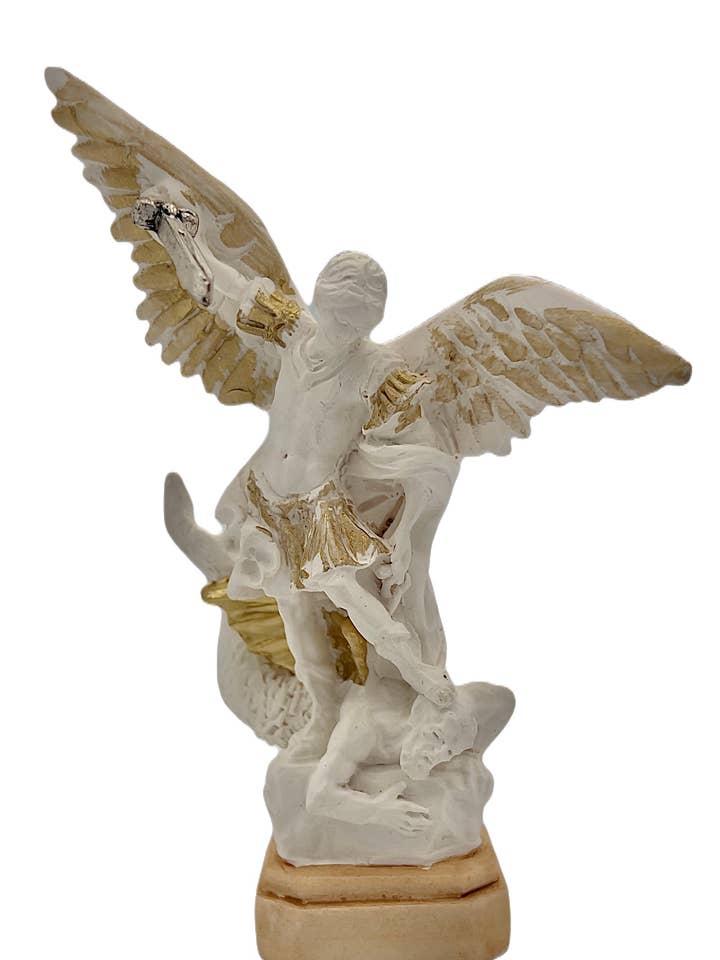 Statue of Saint Michael the Archangel cm. 13 in white resin for wholesale by Costa Articoli Religiosi