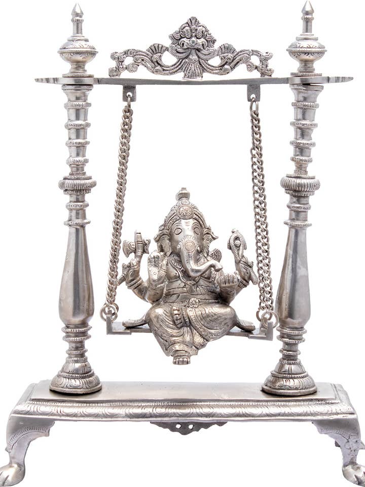 16" Lord Ganesha på en gynge i messing | Ganesha Idol for engroshandel hos Exotic India Art