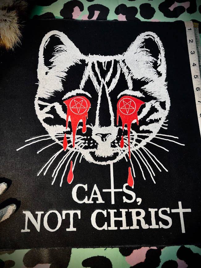 Three Raccoons - Wholesale Patch - Cats, not Christ large back patch.1