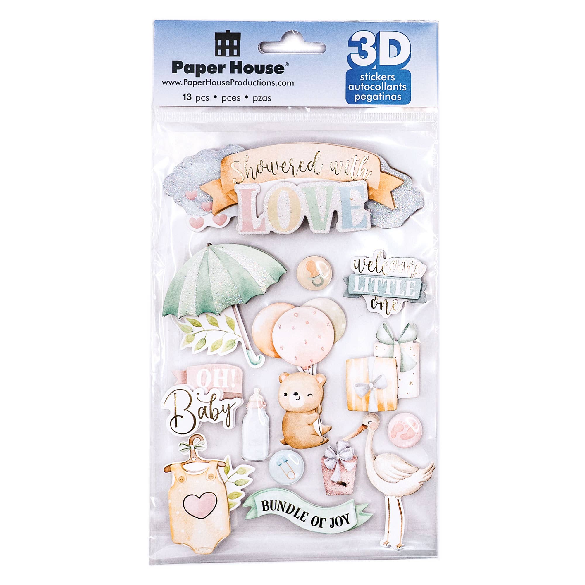 Paper House Productions - Wholesale Sticker - 3D Scrapbook Sticker - Showered with Love1