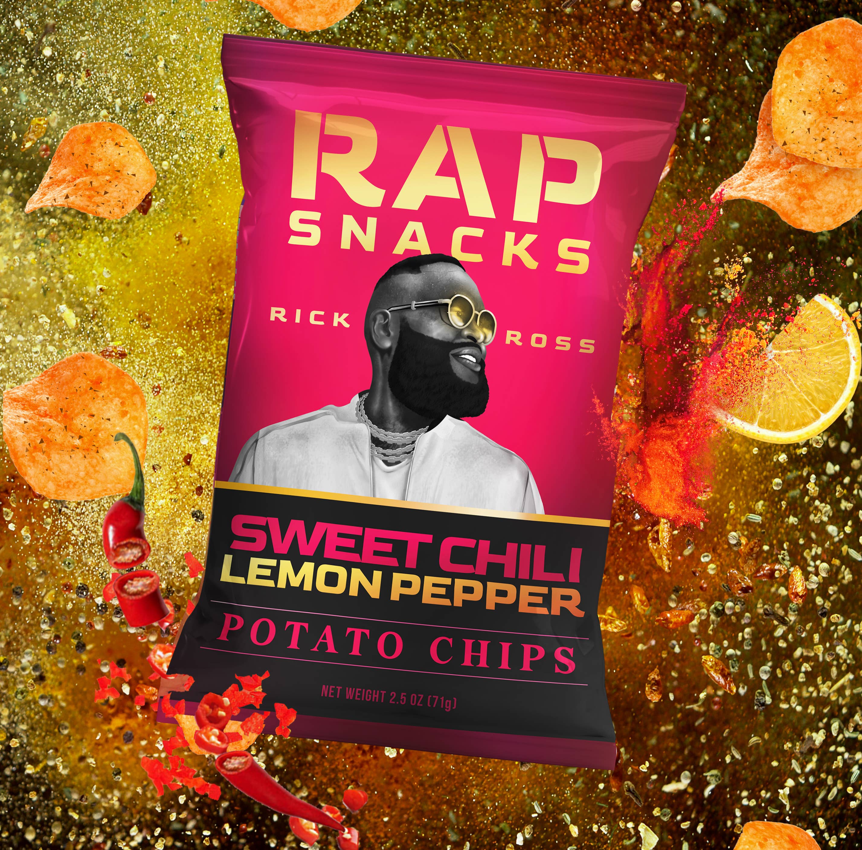 Rap Snacks - Vente Chips - Chips de pommes de terre Rick Ross Sweet Chili Lemon Pepper (70g)2