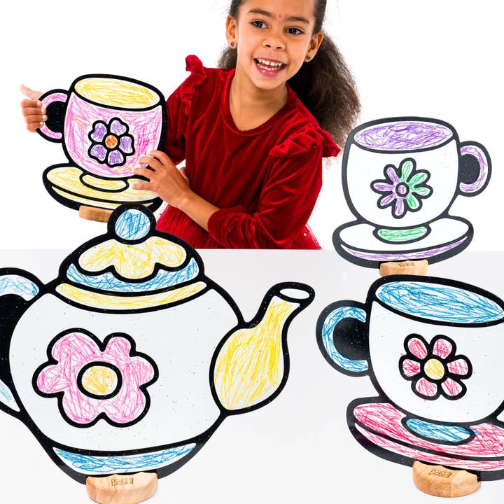 Tea Party Color & Play Set | 12 Pack | Teapot and 3 Unique Teacups for wholesale by Doodleface