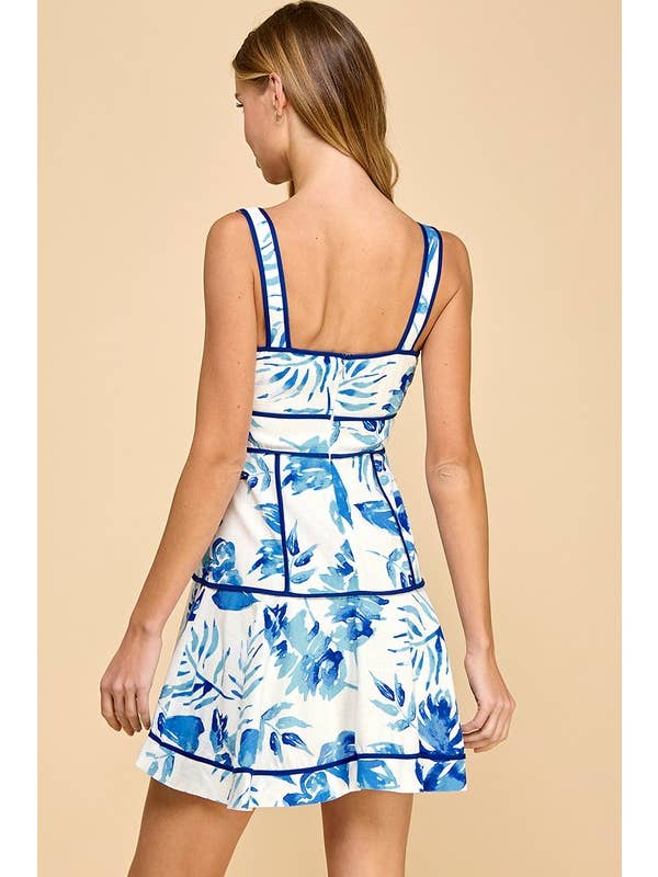 Blue CD05140-Floral Print Fit and Flare Tank Dress for wholesale on Faire